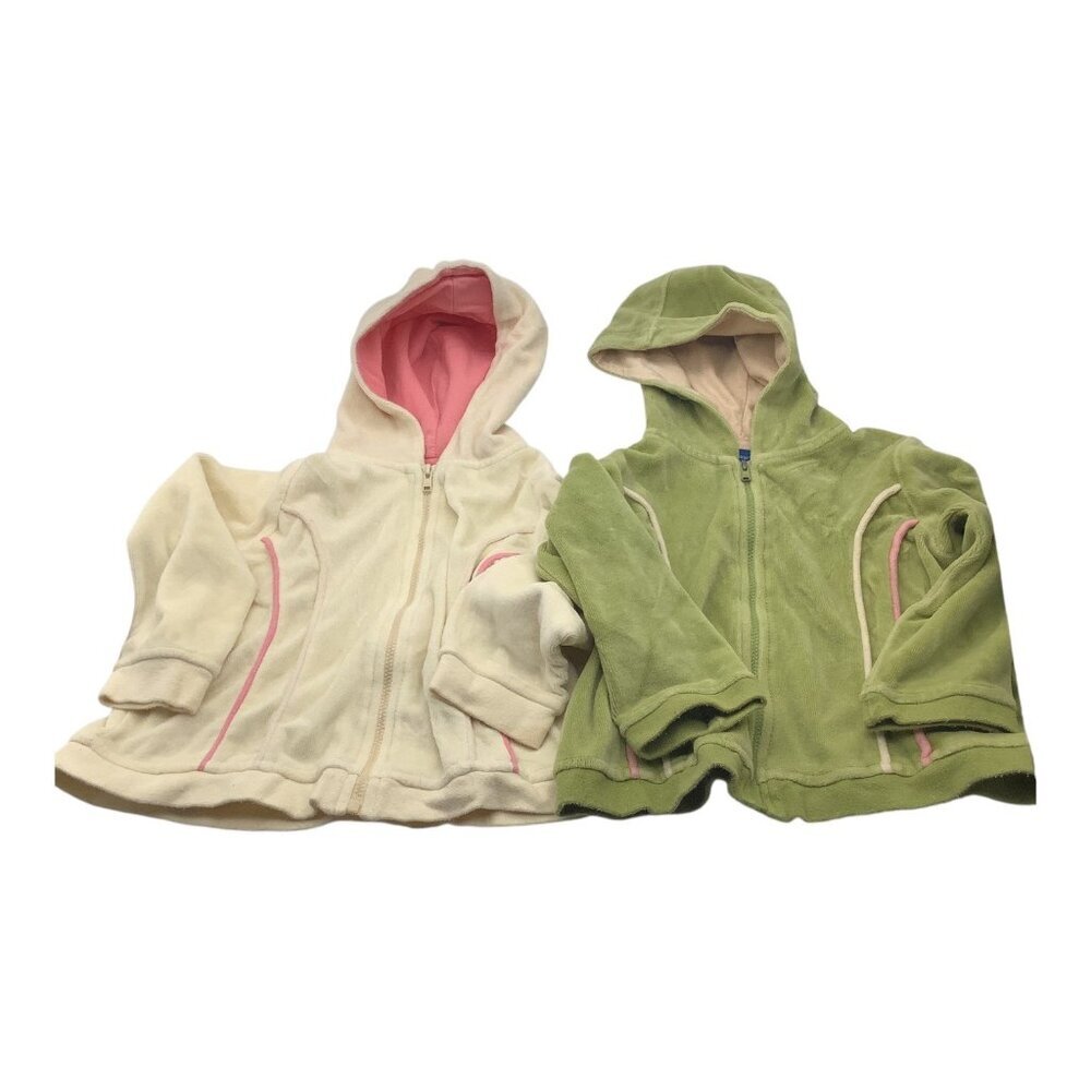 Lot of 2 Greendog Hoodies‎ Baby Girl Size 24M Zip Up Pink & Green Cotton Blend